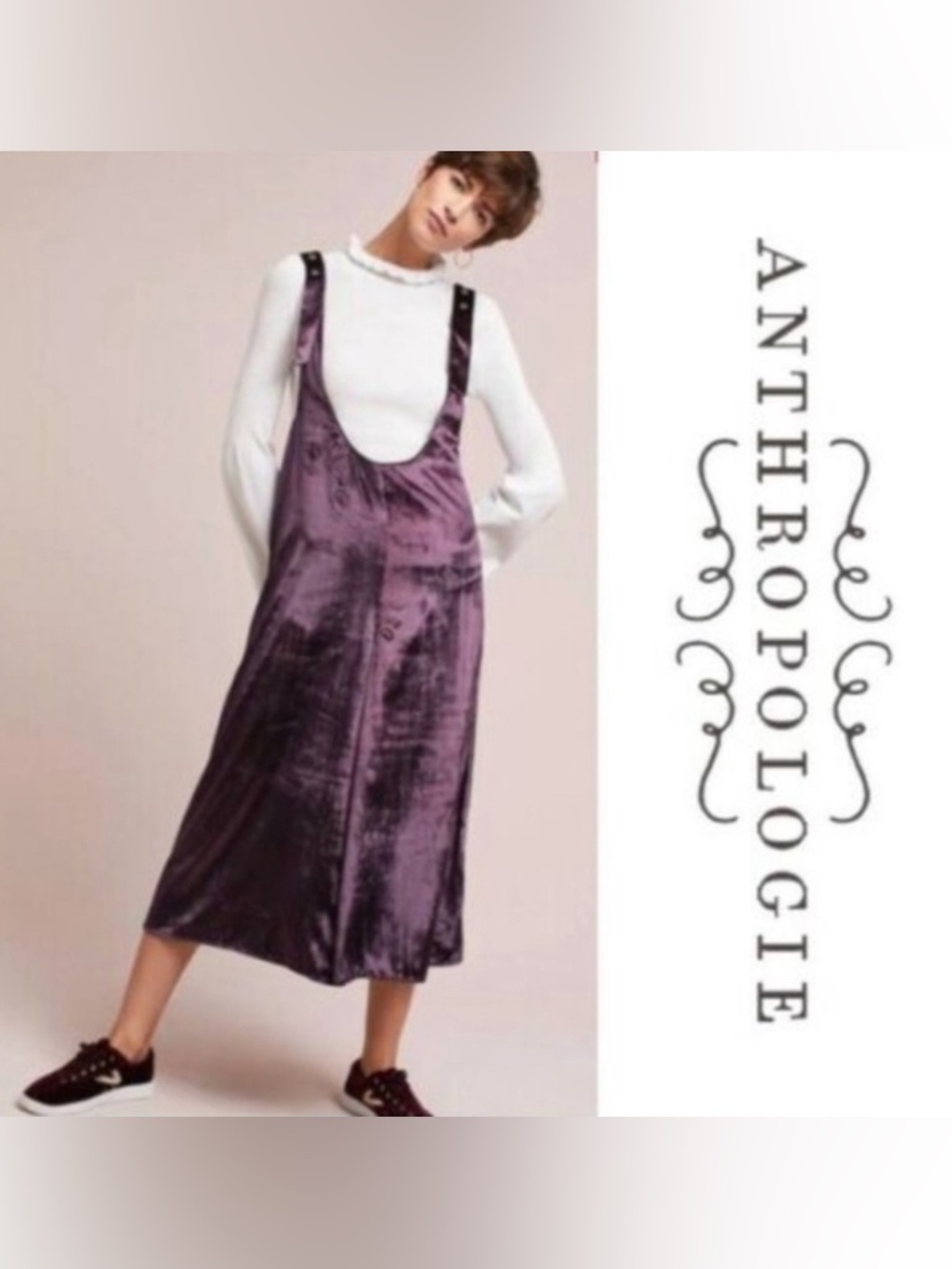 NWT Anthropologie Maeve Plum velvet Pinafore jumpsuit Small